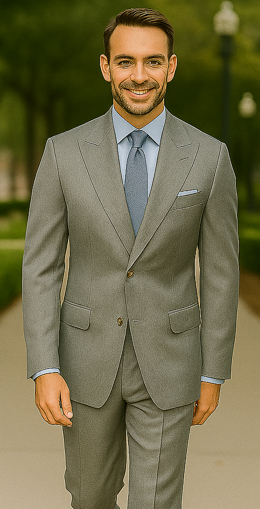 Classic 3pc 2 Button Gray Suit Super 150's 1 Pleat Pants Italian Fabric main image 1