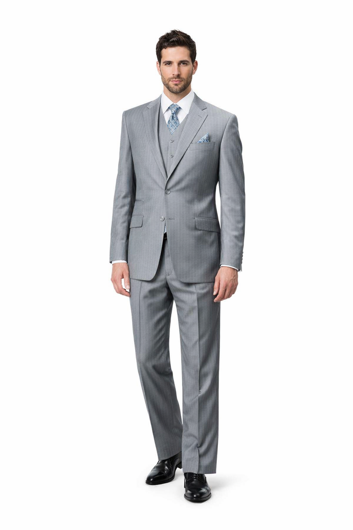 Classic 3PC 2 Button Suit Super 150's 1 Pleat Pants Italian Fabric Gray