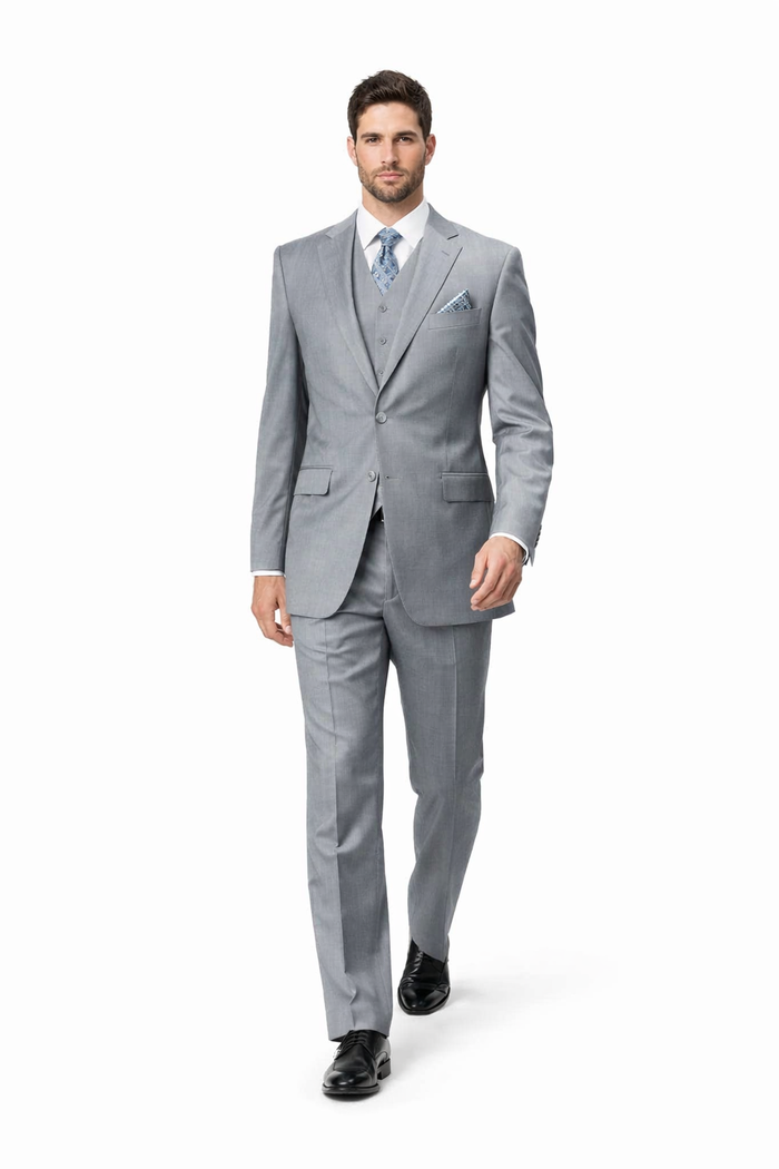 Classic 3PC 2 Button Suit Super 150's 1 Pleat Pants Italian Fabric Gray