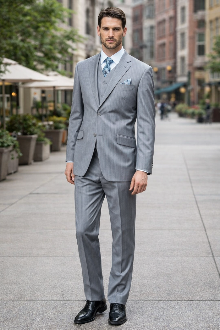 Classic 3PC 2 Button Suit Super 150's 1 Pleat Pants Italian Fabric Gray