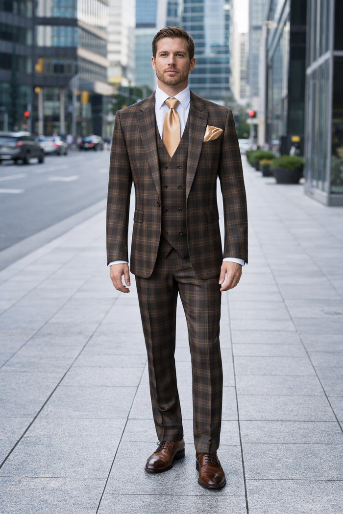 Brown & Blue Highland Plaid 3-Piece Tailored Heritage Suit