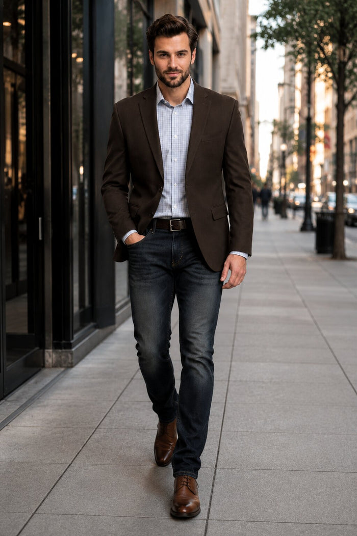 Men's Brown 2 Button Fashion Dress Casual Blazer