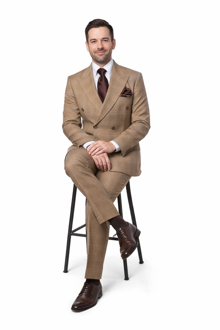 Rossiman Camel Regent Plaid Double-Breasted 3-Piece Heritage Suit