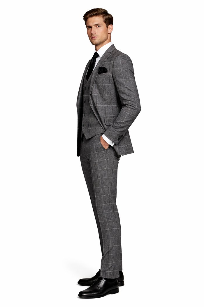 Charcoal Windowpane 3-Piece Executive Heritage Suit with Black Accents