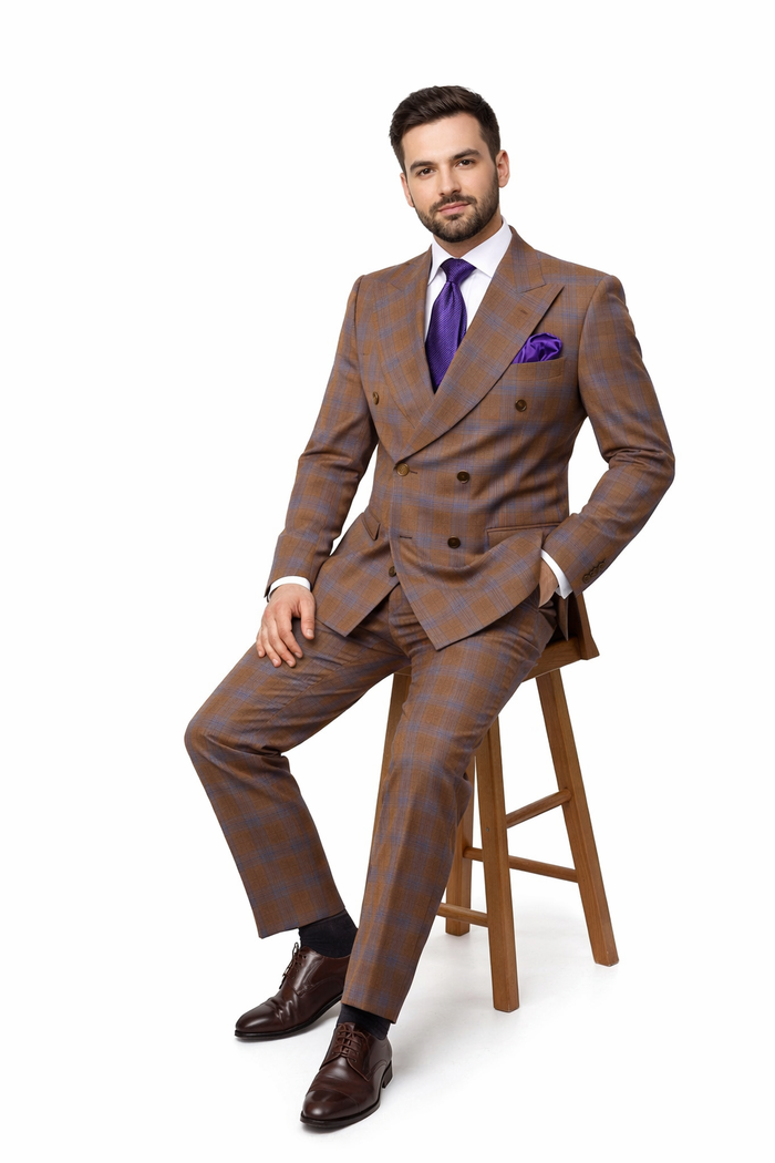 Chestnut Royale Plaid Double-Breasted 3-Piece Signature Suit