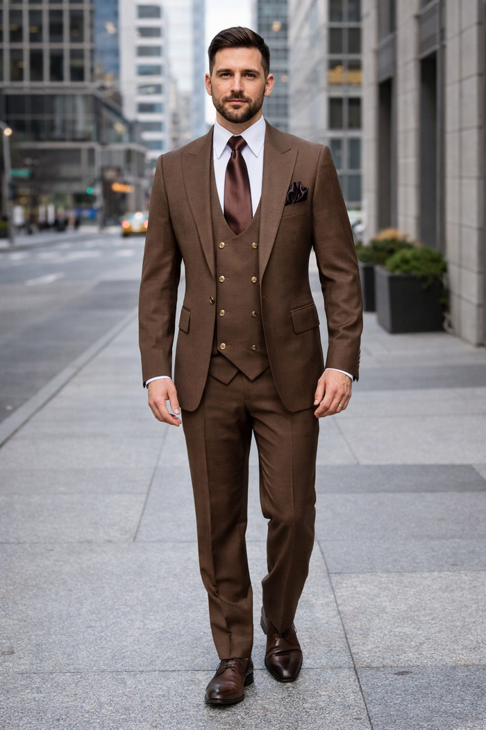 Chocolate Brown Executive Double-Breasted 3-Piece Suit by Rossiman