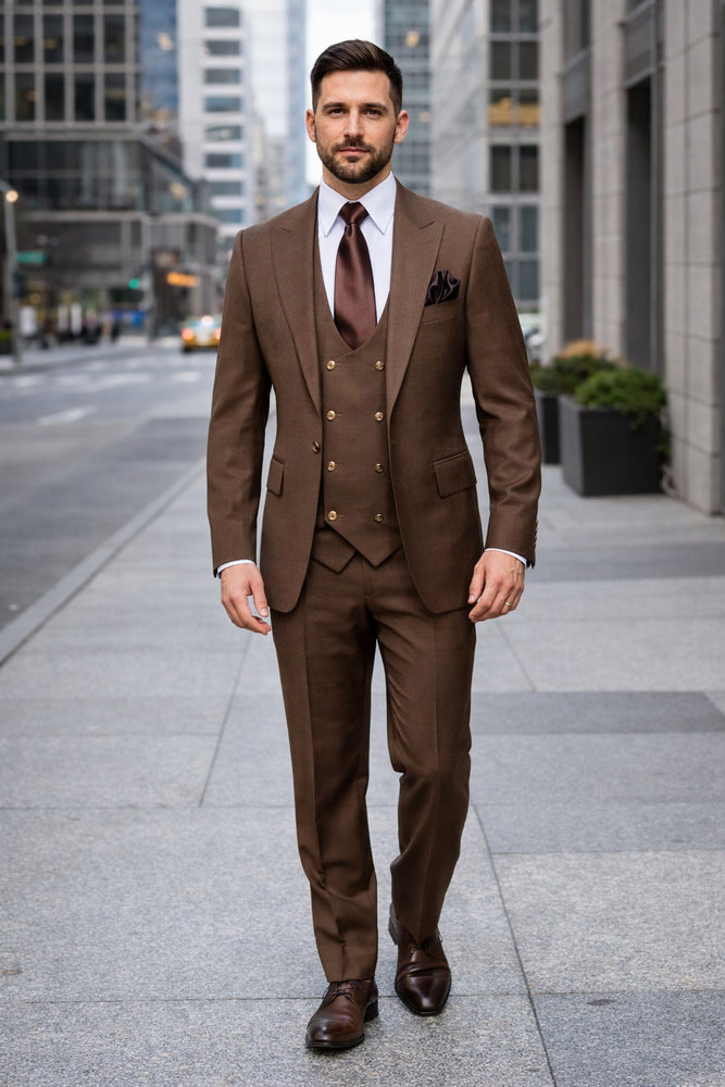 Chocolate Brown Executive Double-Breasted 3-Piece Suit by Rossiman