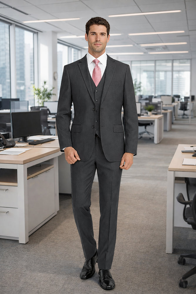 Mens Charcoal Mantoni Suit – Classic 3 Piece Dark Grey Suit for Business, Wedding and Formal Wear