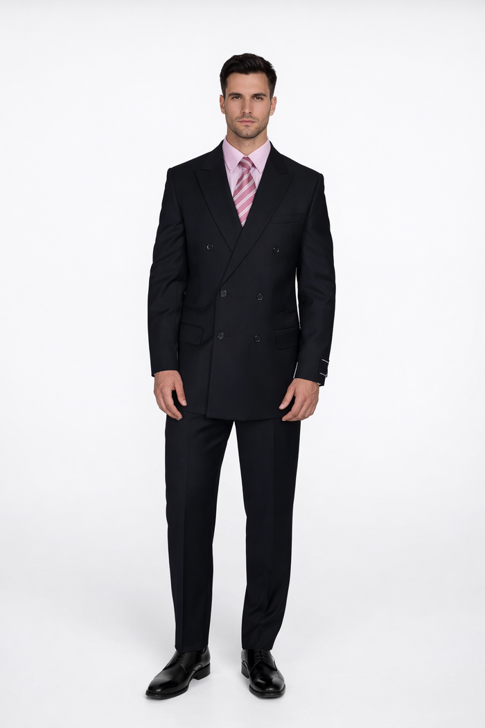 CLASSIC DOUBLE BREASTED SUITS SOLID COLOR BLACK Men's SUIT