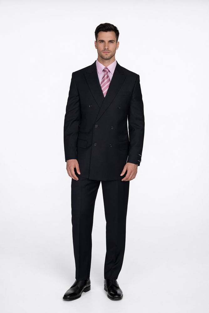 CLASSIC DOUBLE BREASTED SUITS SOLID COLOR BLACK Men's SUIT