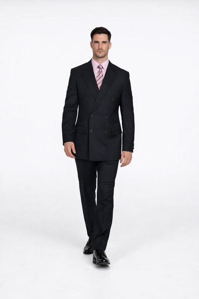 CLASSIC DOUBLE BREASTED SUITS SOLID COLOR BLACK Men's SUIT