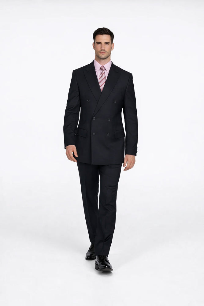 CLASSIC DOUBLE BREASTED SUITS SOLID COLOR BLACK Men's SUIT