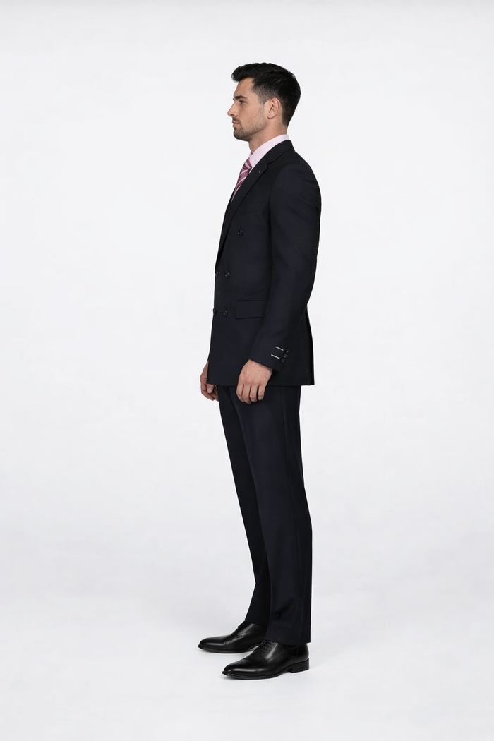 CLASSIC DOUBLE BREASTED SUITS SOLID COLOR BLACK Men's SUIT