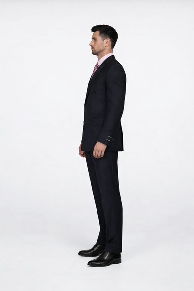 CLASSIC DOUBLE BREASTED SUITS SOLID COLOR BLACK Men's SUIT