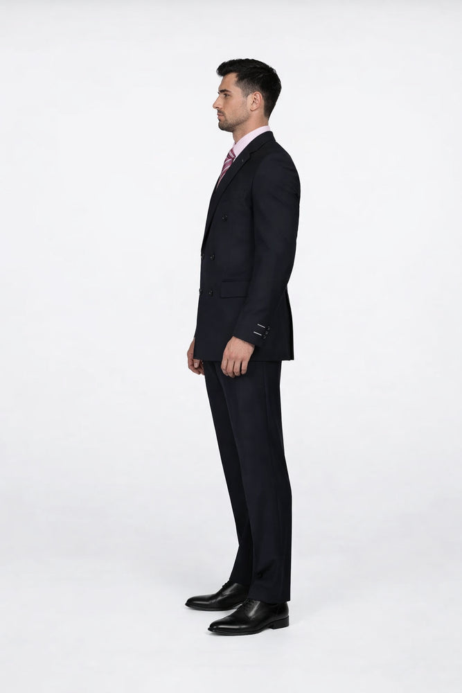 CLASSIC DOUBLE BREASTED SUITS SOLID COLOR BLACK Men's SUIT