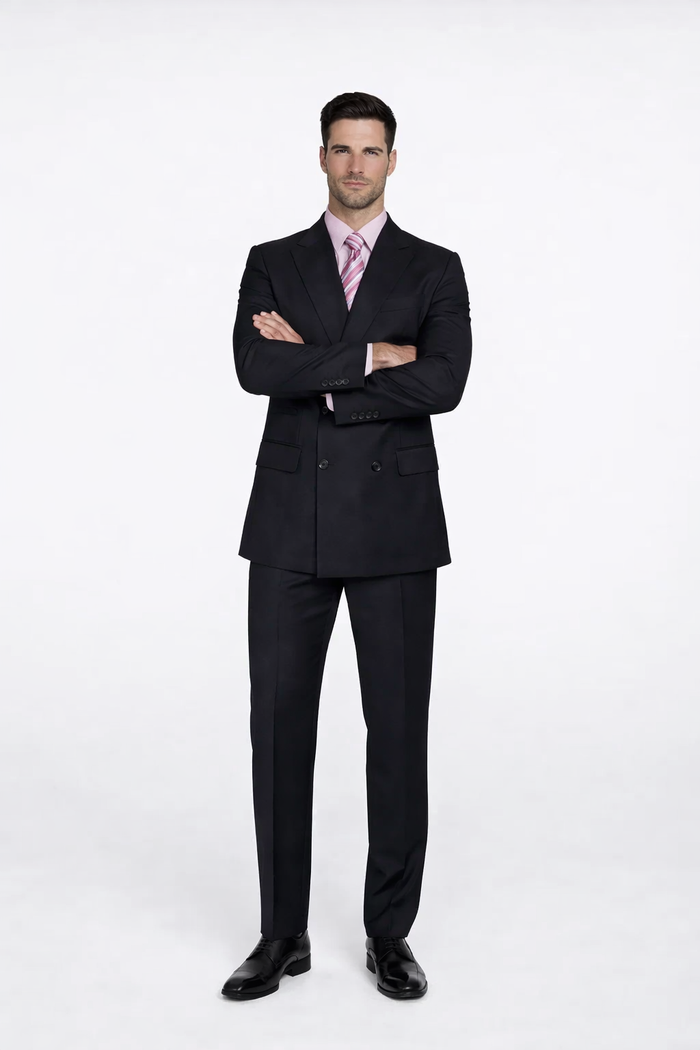 CLASSIC DOUBLE BREASTED SUITS SOLID COLOR BLACK Men's SUIT