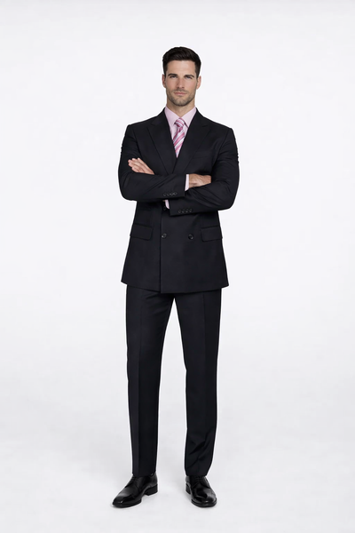 CLASSIC DOUBLE BREASTED SUITS SOLID COLOR BLACK Men's SUIT