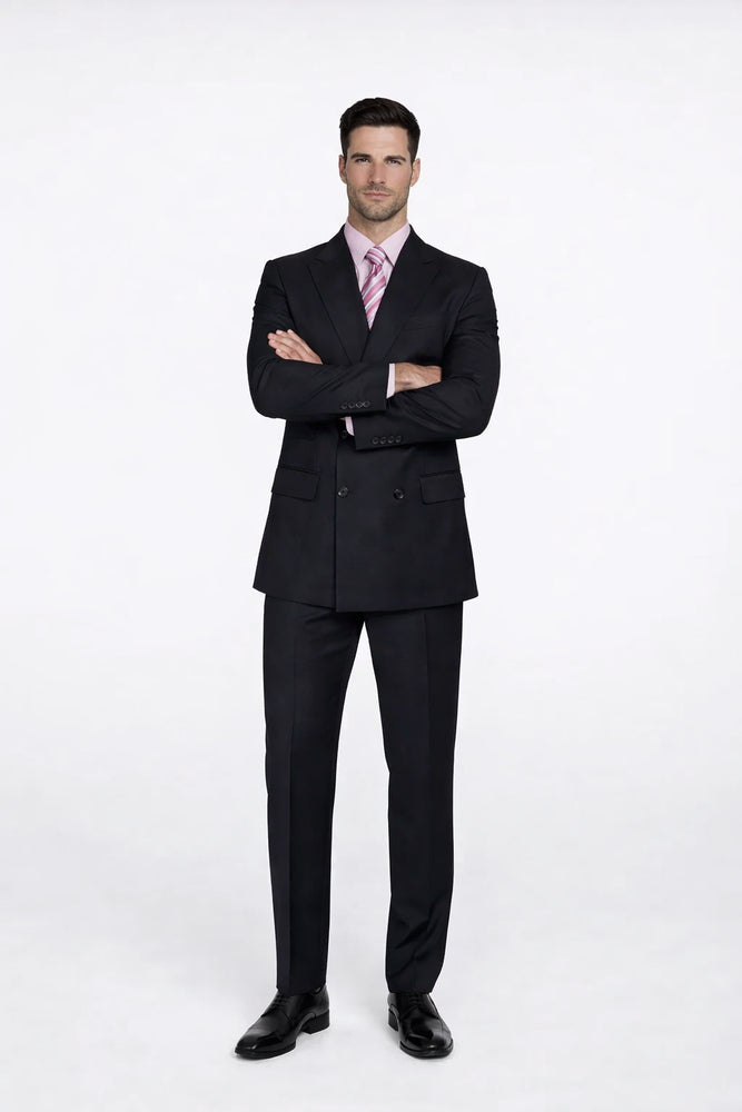 CLASSIC DOUBLE BREASTED SUITS SOLID COLOR BLACK Men's SUIT