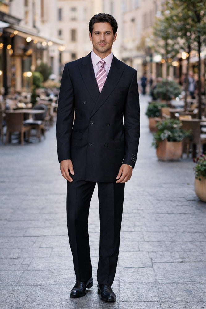 CLASSIC DOUBLE BREASTED SUITS SOLID COLOR BLACK Men's SUIT