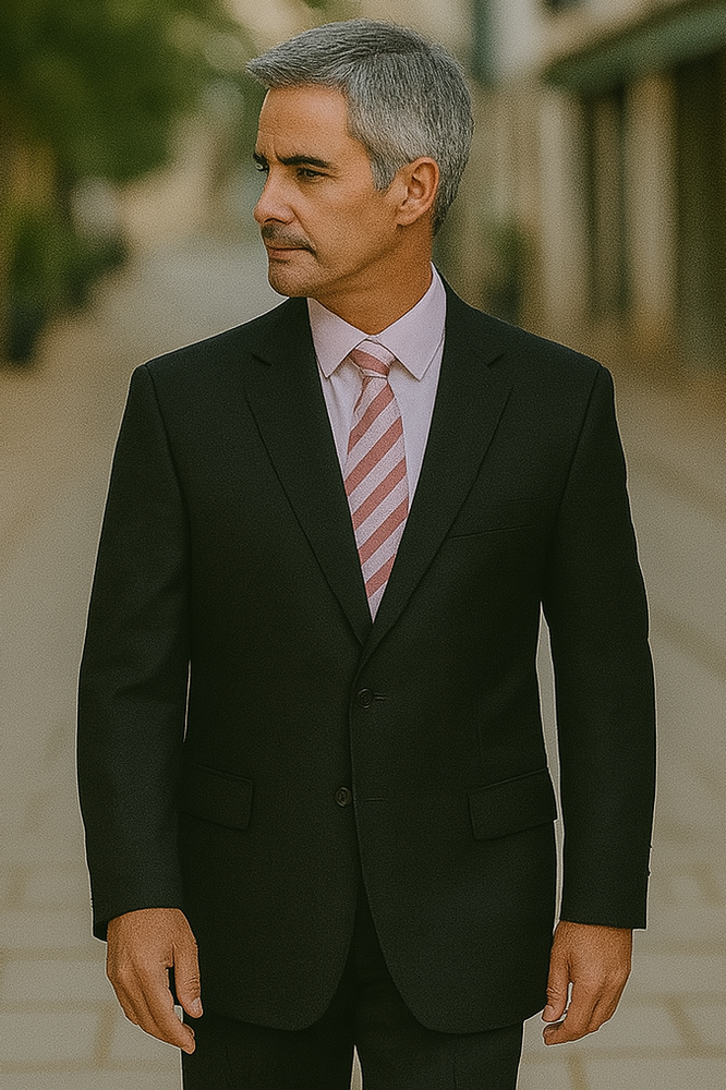 CLASSIC DOUBLE BREASTED SUITS SOLID COLOR BLACK Men's SUIT