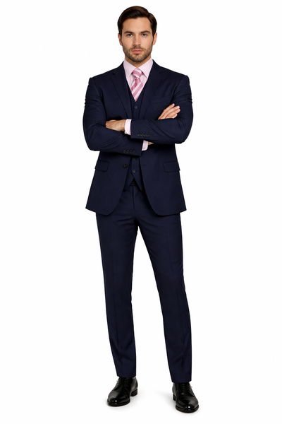 Classic Fit - Navy Suit - Three Button Vested Suit - Athletic Fit