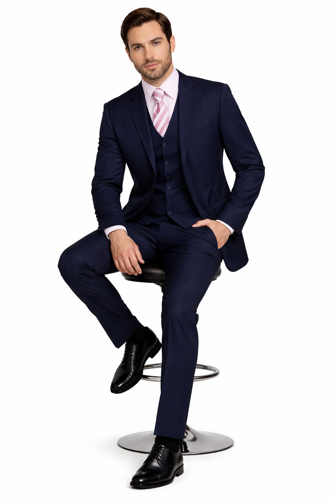 Classic Fit - Navy Suit - Three Button Vested Suit - Athletic Fit