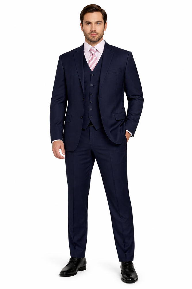 Classic Fit - Navy Suit - Three Button Vested Suit - Athletic Fit
