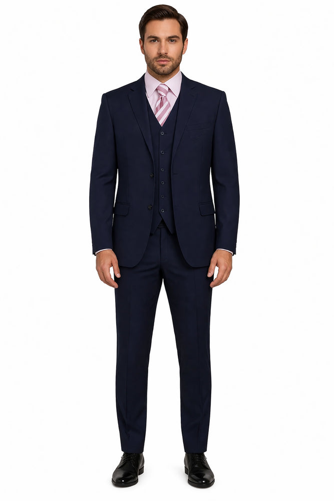 Classic Fit - Navy Suit - Three Button Vested Suit - Athletic Fit
