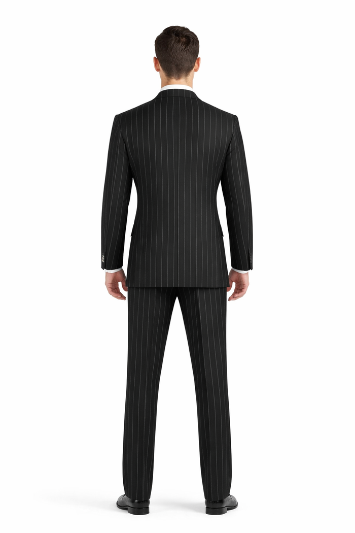 Classic Fit Suit Black Birdseye Wide Leg Pure Wool Suit and Vest for Men