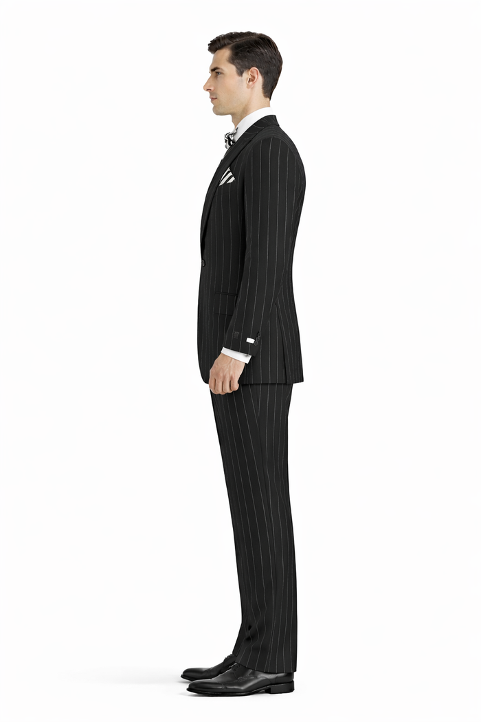 Classic Fit Suit Black Birdseye Wide Leg Pure Wool Suit and Vest for Men