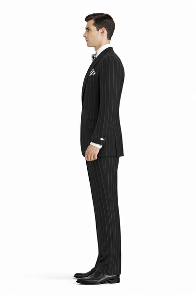 Classic Fit Suit Black Birdseye Wide Leg Pure Wool Suit and Vest for Men