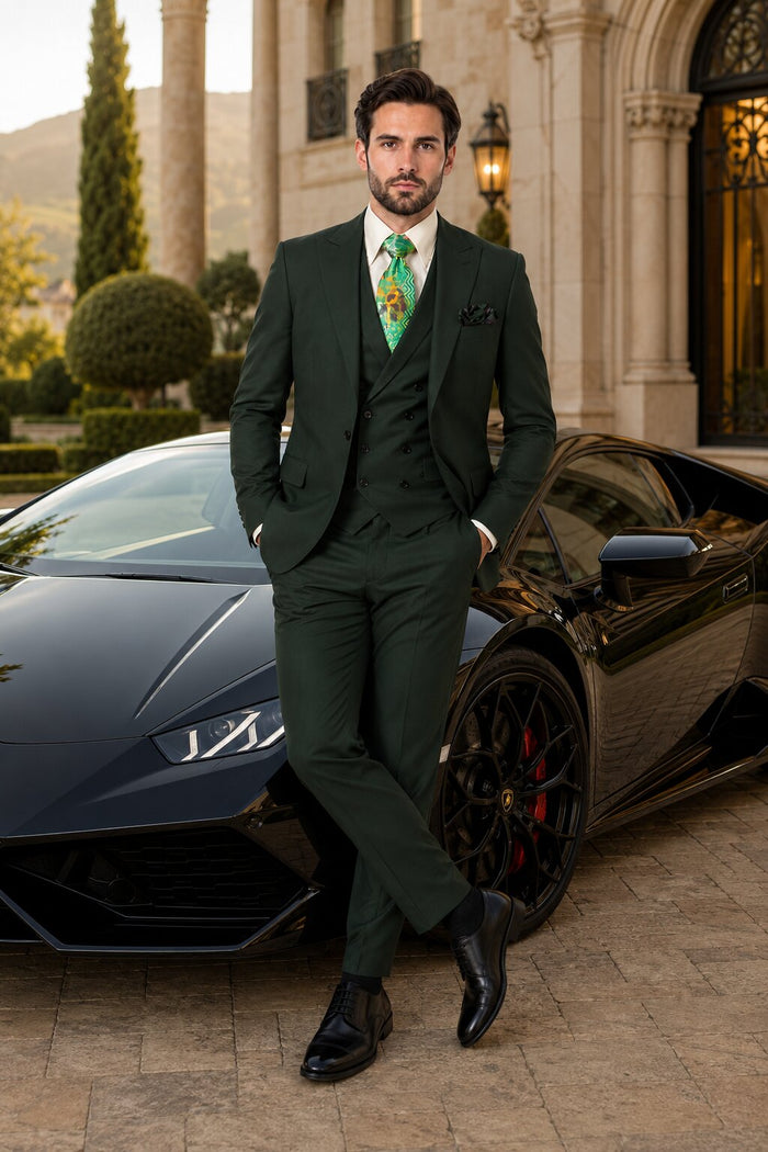 Rossi Man ELI RM117 Hunter Green 3-Piece Suit – Classic Men’s Formalwear