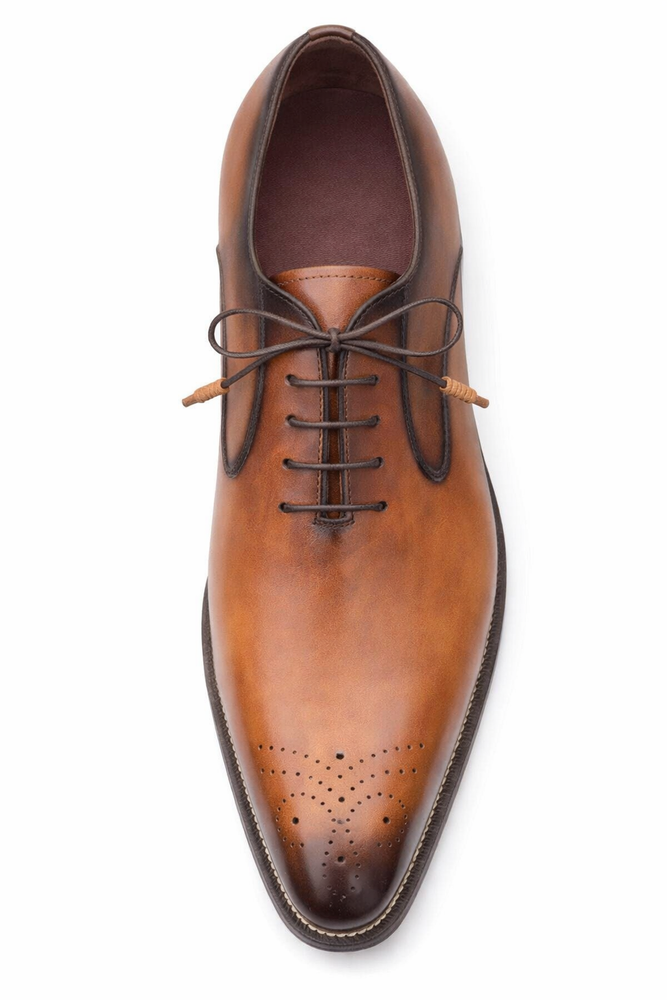 Mezlan Shoes Made in Spain - Mezlan Gavino Cognac Calfskin Leather Oxford
