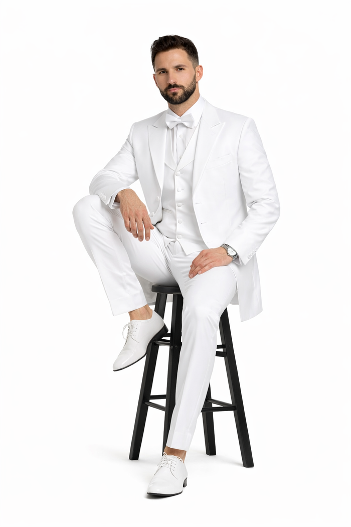 Classic Modern Longer 36 Inch White zoot Tuxedo For Men