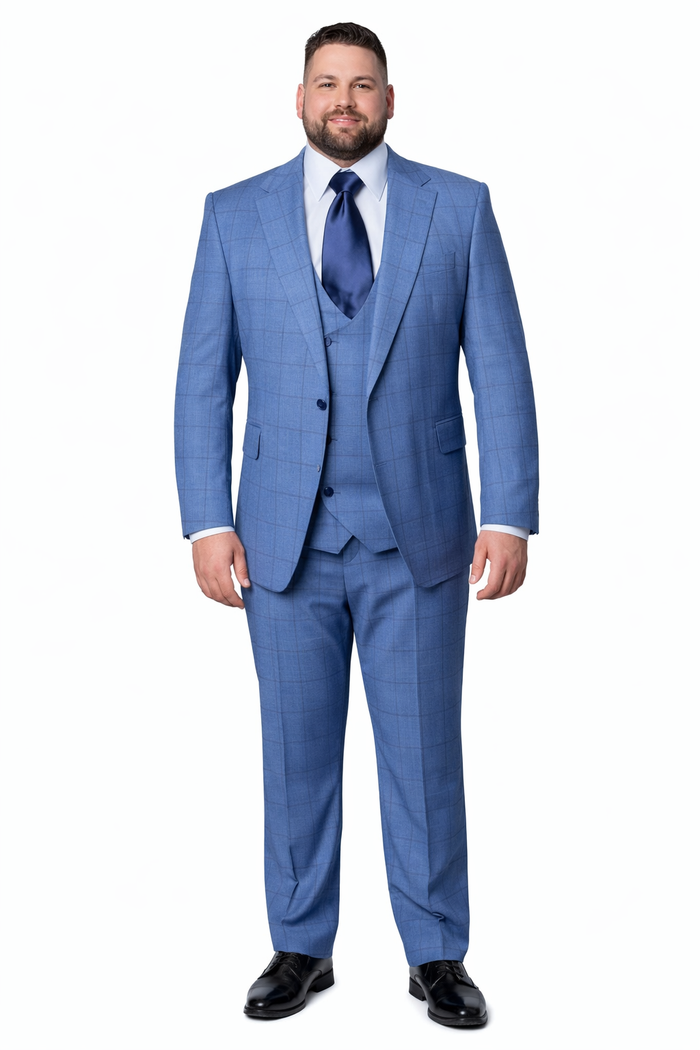 Sky Blue Windowpane 3-Piece Tailored Wedding Suit by Rossiman