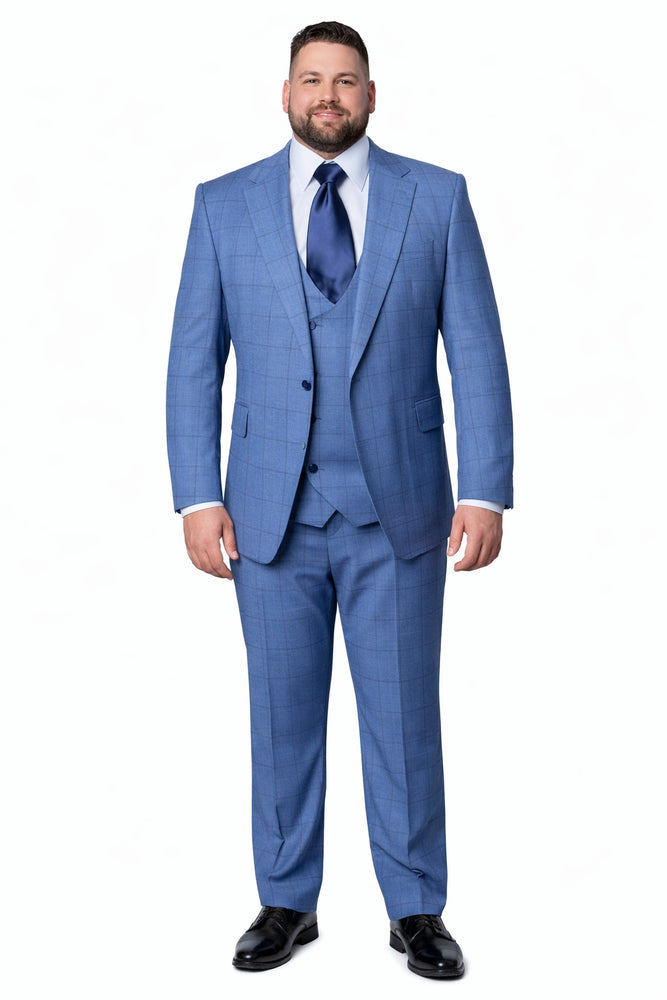 Sky Blue Windowpane 3-Piece Tailored Wedding Suit by Rossiman