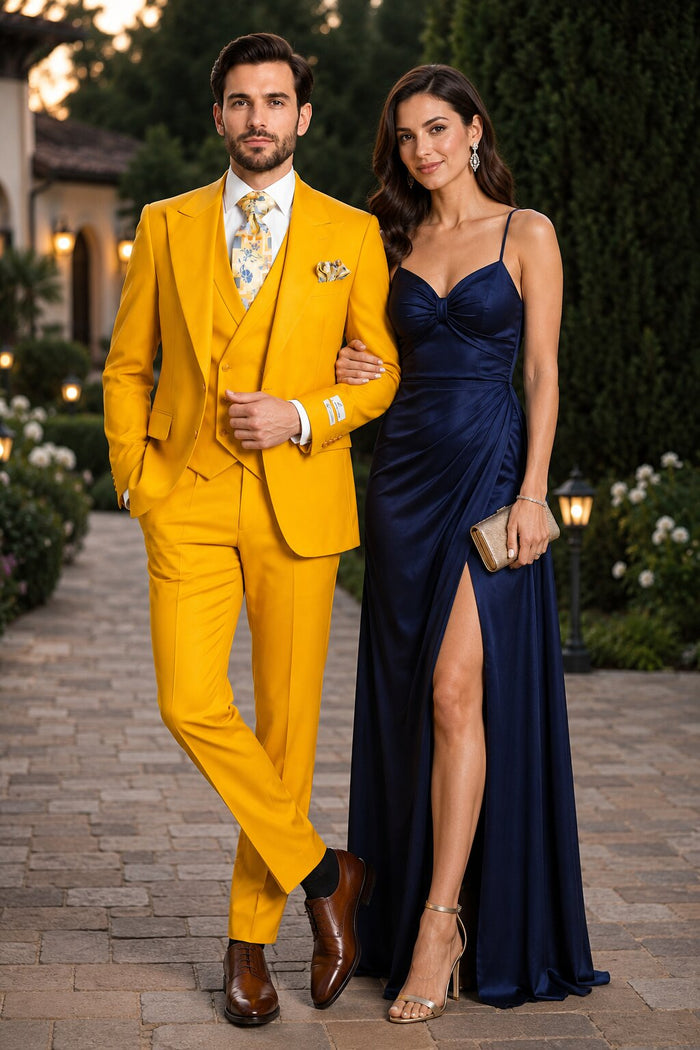 Rossi Man ELI RM103 – Modern Fit 3-Piece Men’s Suit in Bold Yellow