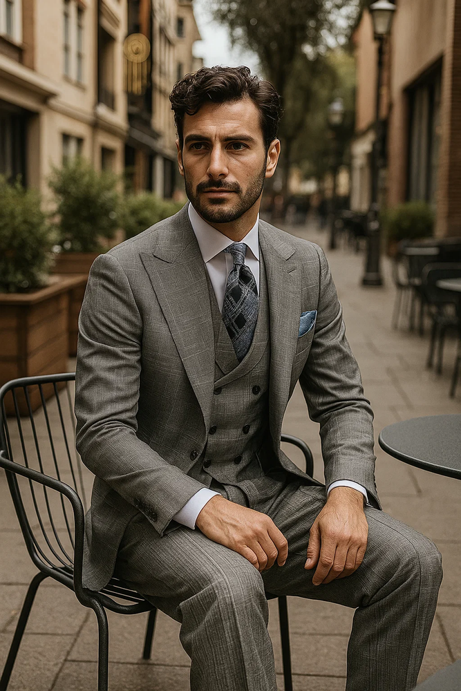 classic-wool-fabric-fit-no-pleated-pants-peak-lapel-with-double-breasted-vest-athletic-fit-grey-windowpane-mens-suit