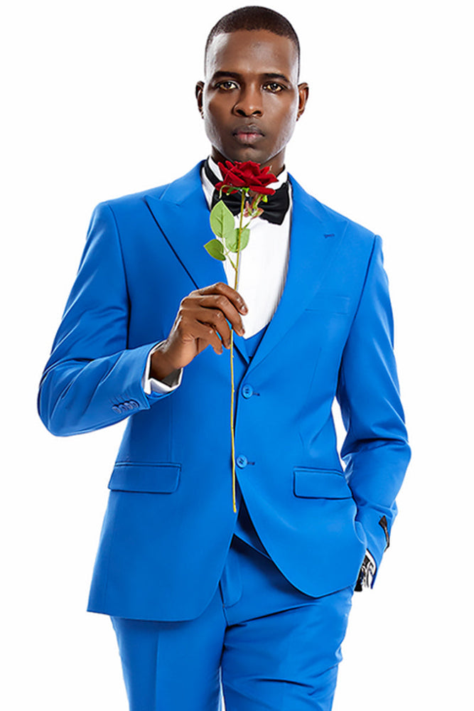 Men's Royal Blue Two Button Vested Suit