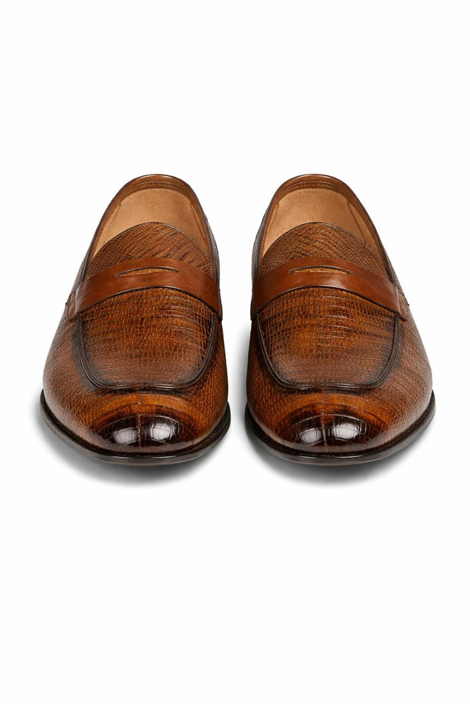 Mens Mezlan Lipari Lizard Penny Loafer Dress Shoe in Black