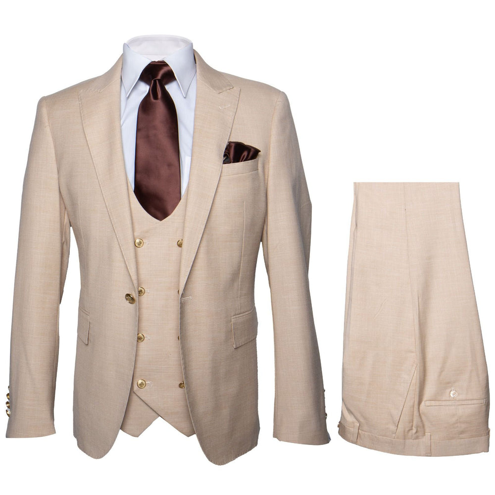 Cream Executive Solid 3-Piece Luxury Suit by Rossiman