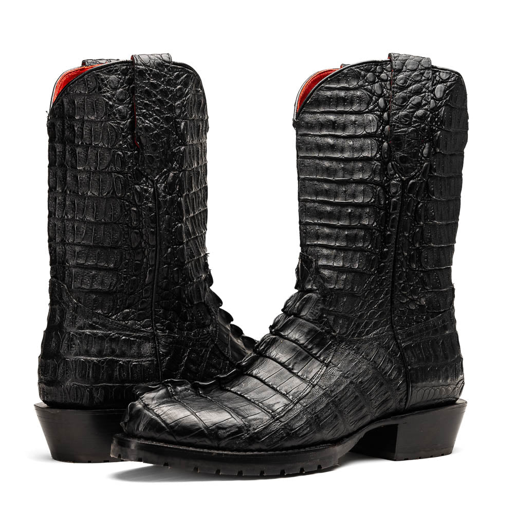 Marco Di Milano Marlboro Black Hornback Crocodile Tail Tractor Sole Cowboy Boots