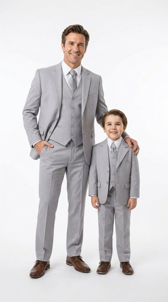 Dad and Son Suit – Father and Son Matching Light Gray 3-Piece Wedding Suits in Very Light Grey - Silver Ash Color
