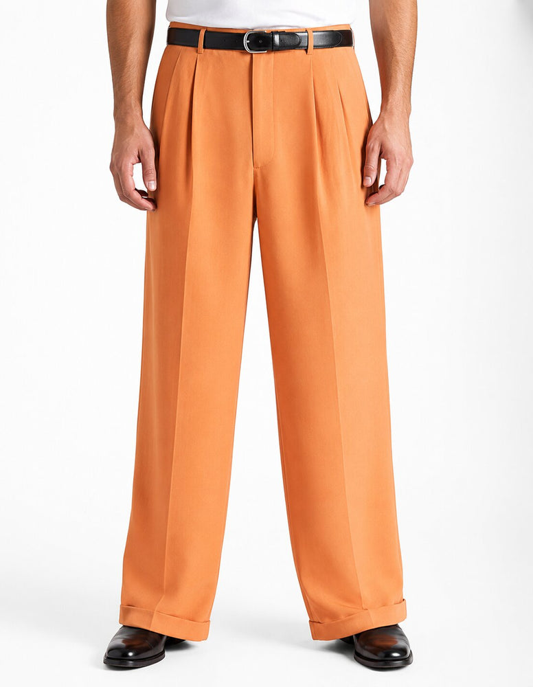 Daniel Men's Stylish Wide Leg Pants Peach ~ Light Orangish ~ Light Rust Men's Wide Leg Trousers - Cheap Priced Dress Slacks For Men On Sale