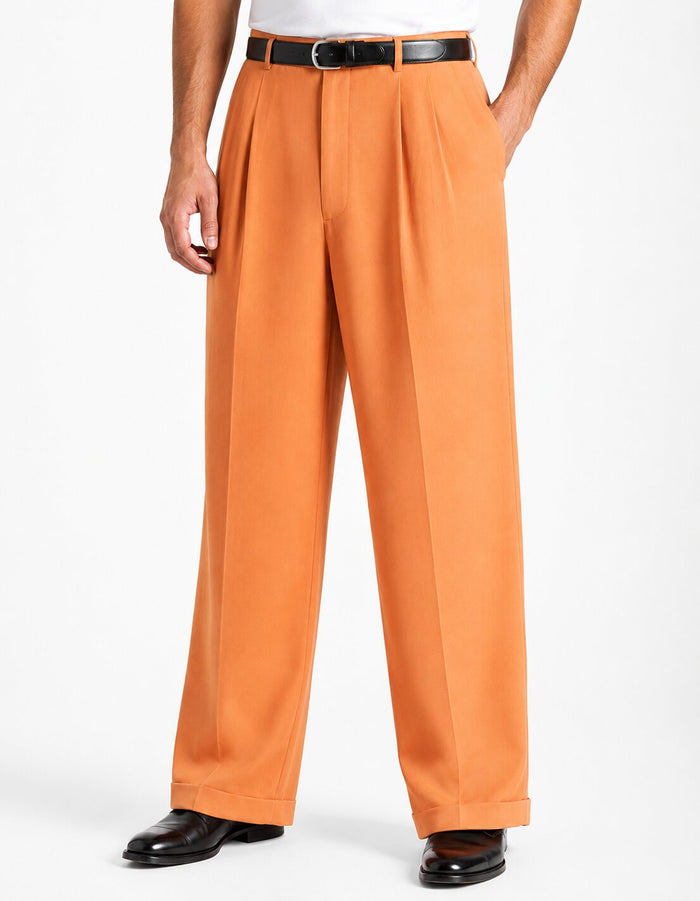 Daniel Men's Stylish Wide Leg Pants Peach ~ Light Orangish ~ Light Rust Men's Wide Leg Trousers - Cheap Priced Dress Slacks For Men On Sale