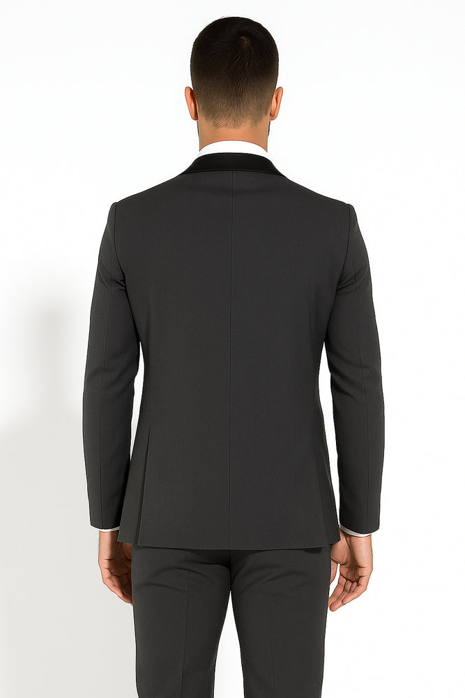 Two Button Charcoal Wool Tuxedo With Black Satin Custom for Wedding or Prom 2026