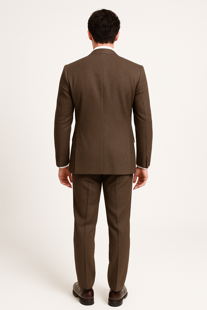 Designer Affordable Inexpensive Men's Plaid Pattern Classic Suit Flat Front Pant Dark Taupe