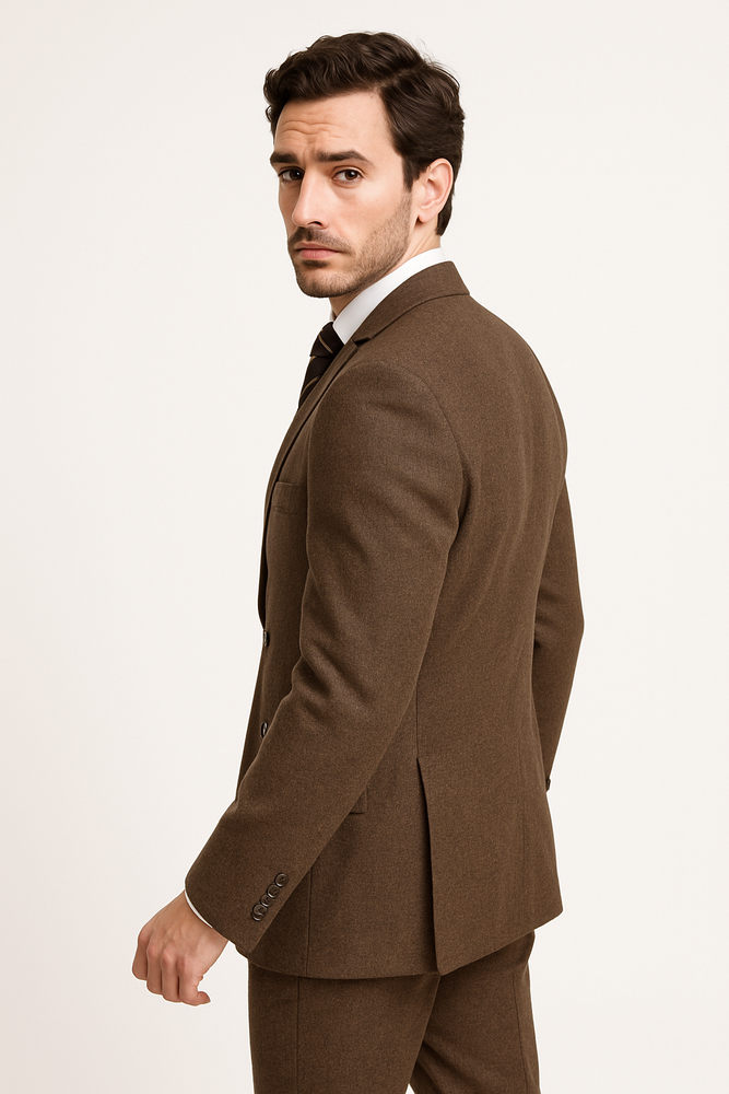 Designer Affordable Inexpensive Men's Plaid Pattern Classic Suit Flat Front Pant Dark Taupe