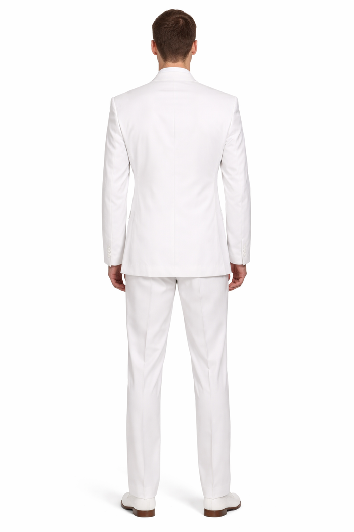 Designer Brand Men's White 5 button Mandarin Collar Suits For Men - All White Suit