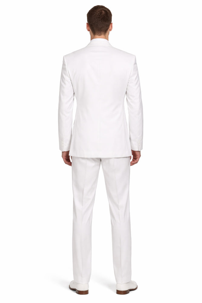 Designer Brand Men's White 5 button Mandarin Collar Suits For Men - All White Suit